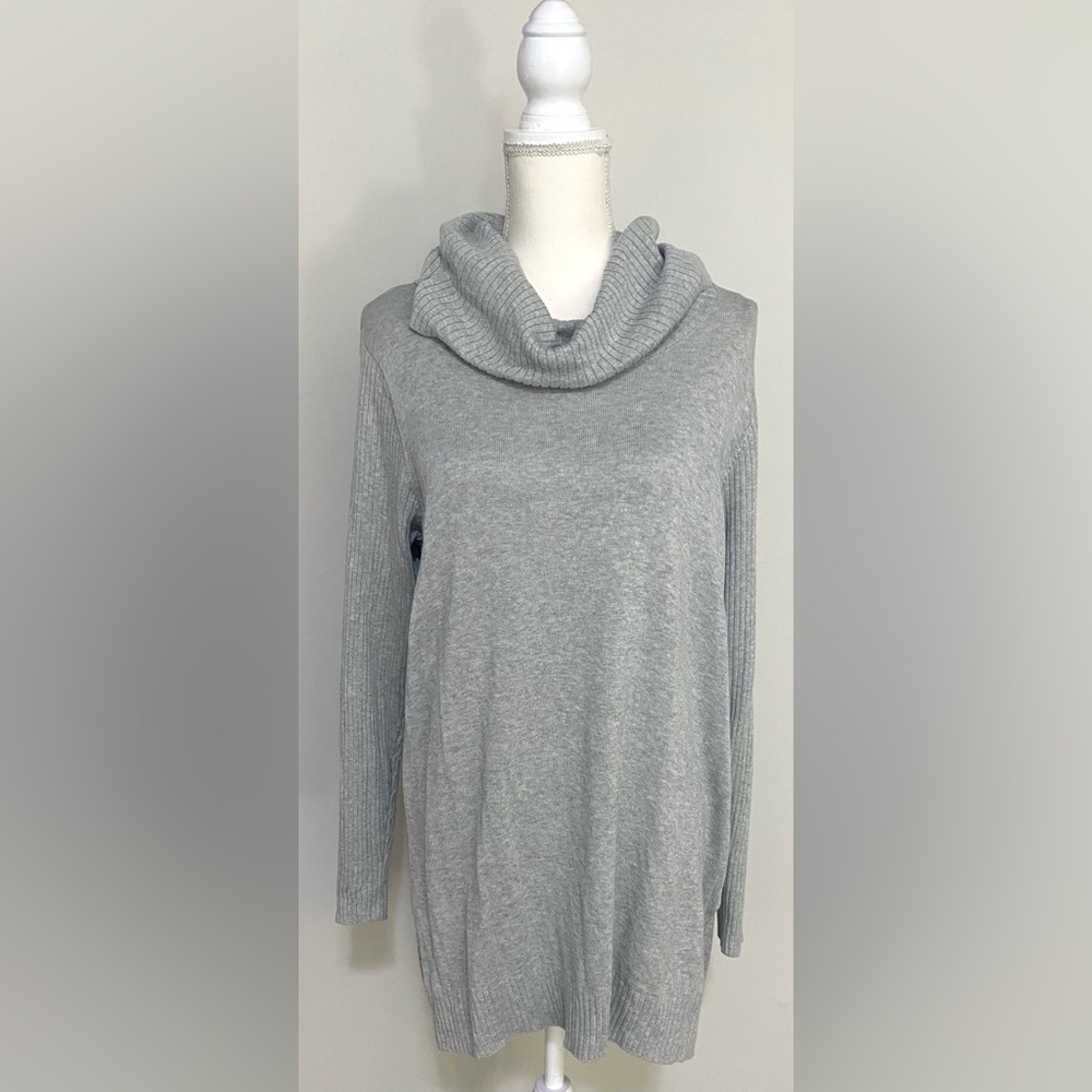 Crown & Ivy Womens OX Cowl Neck Gray Sweater Boho Fall 90s Minimalism Preppy